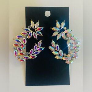 Iridescent Crystal Leaf Hoop Earrings - Women Jewelry
